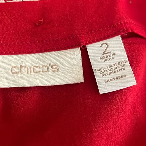 Chico’s Boho Red Embroidered Peplum Waist Top - Picture 8 of 9